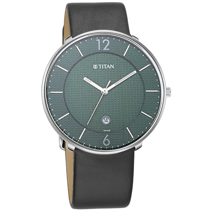 Titan Men Leather Analog Green Dial Watch-1849Sl02/Nr1849Sl02, Band Color-Black