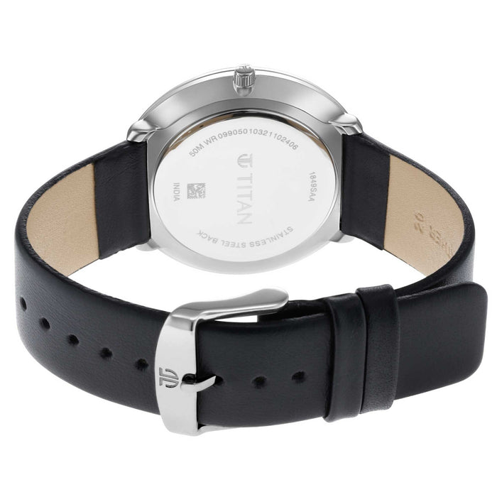 Titan Men Leather Analog Green Dial Watch-1849Sl02/Nr1849Sl02, Band Color-Black