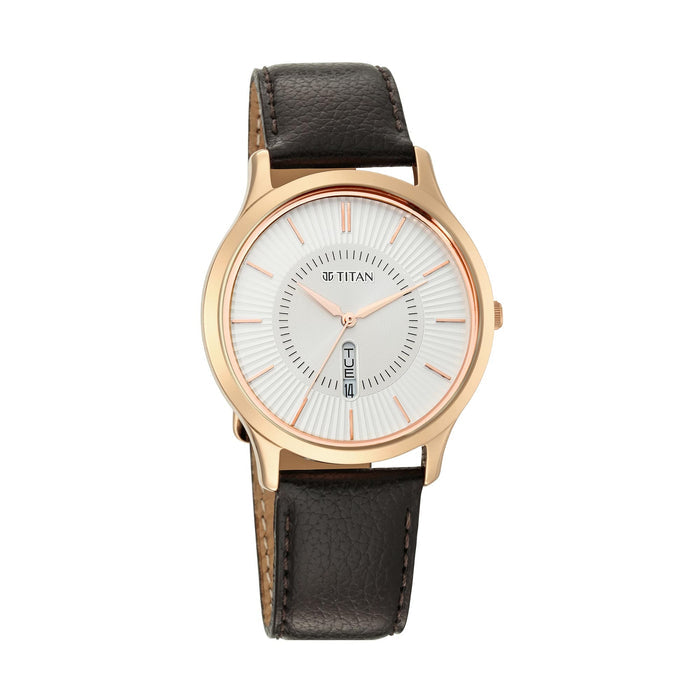 Titan Men Leather Lagan Collection Analog Silver Dial Watch-Nn1845Wl01/Nn1845Wl01, Band Color-Brown