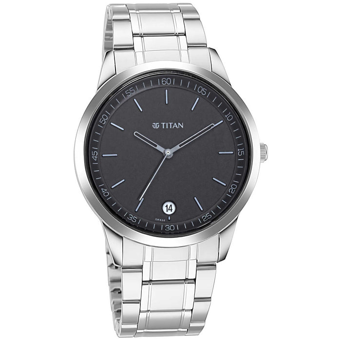 Titan Men Metal Black Dial Analog Watch -Np1806Sm02, Band Color-Silver