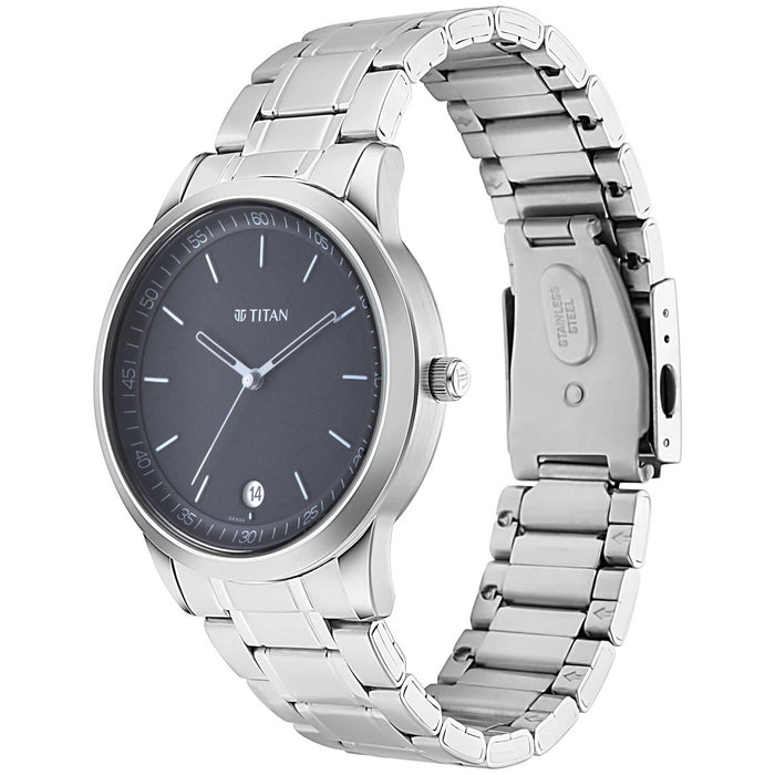 Titan Men Metal Black Dial Analog Watch -Np1806Sm02, Band Color-Silver