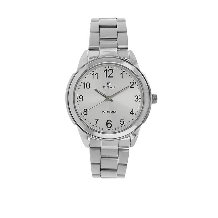 Titan Men Silver Dial Metal Band Watch - T1585SM04, Silver, bracelet