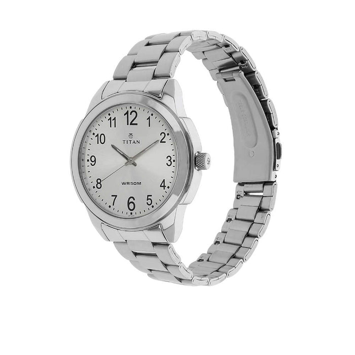 Titan Men Silver Dial Metal Band Watch - T1585SM04, Silver, bracelet