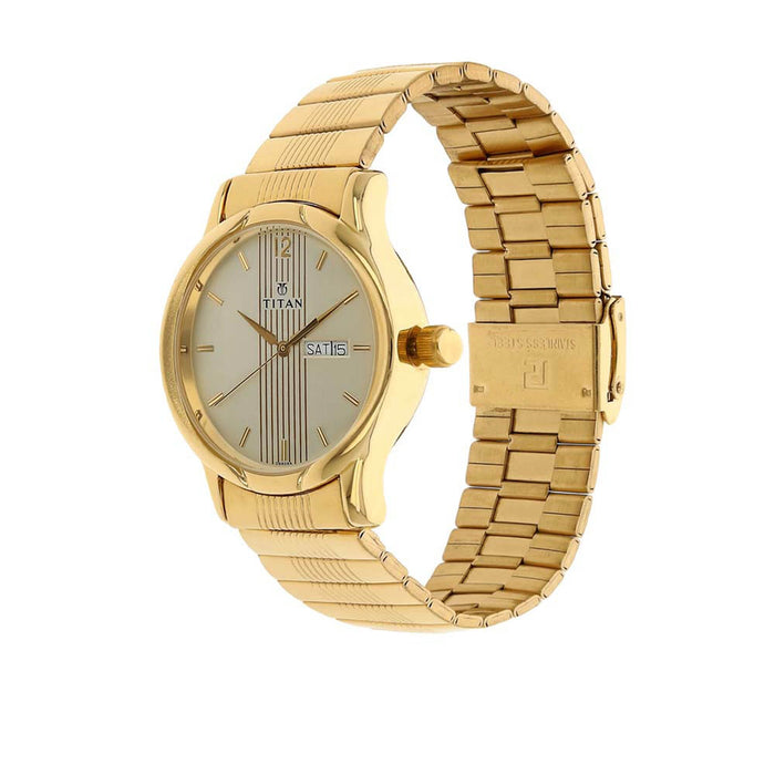 Titan Men Synthetic Champagne Dial Analog Watch -Nr1580Ym05, Band Color-Multicolor