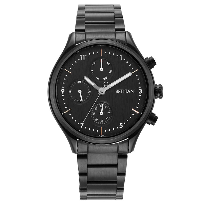 Titan Mens 42 mm Neo VI Phase II Black Dial Stainless Steel Analog Watch - 1803NM01, Black