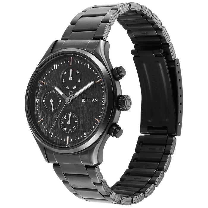 Titan Mens 42 mm Neo VI Phase II Black Dial Stainless Steel Analog Watch - 1803NM01, Black