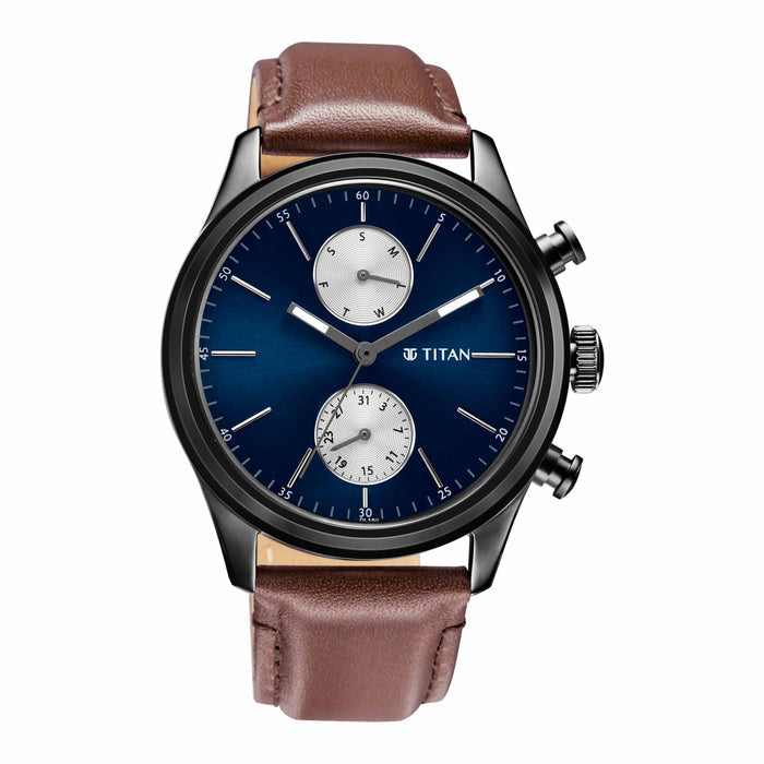 Titan Men's Quartz Watch with Analog Display and Leather Bracelet 1805NL03
