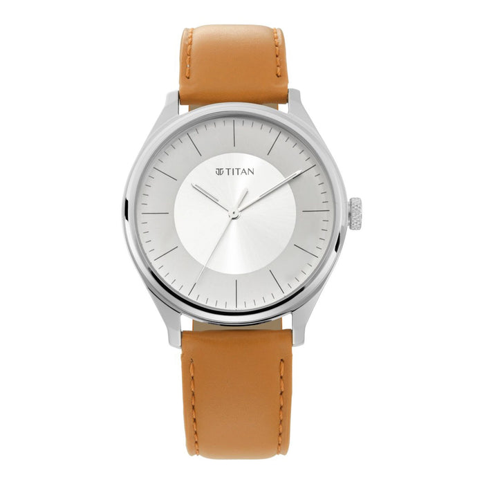 Titan Men's Urban Edge Lustrous White Dial Leather Watch 1802SL07