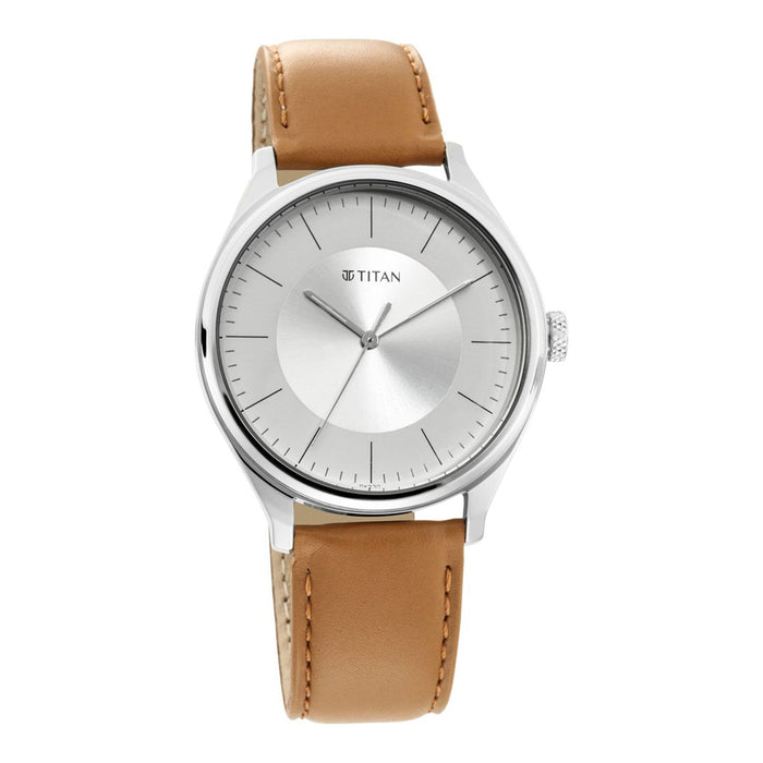 Titan Men's Urban Edge Lustrous White Dial Leather Watch 1802SL07