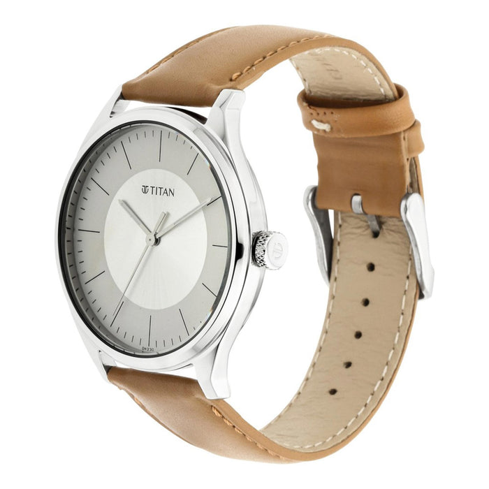 Titan Men's Urban Edge Lustrous White Dial Leather Watch 1802SL07