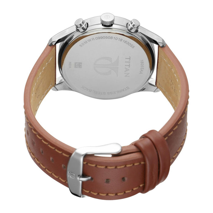 TITAN Mens White Dial Leather Multi-Function Watch - 185SL1