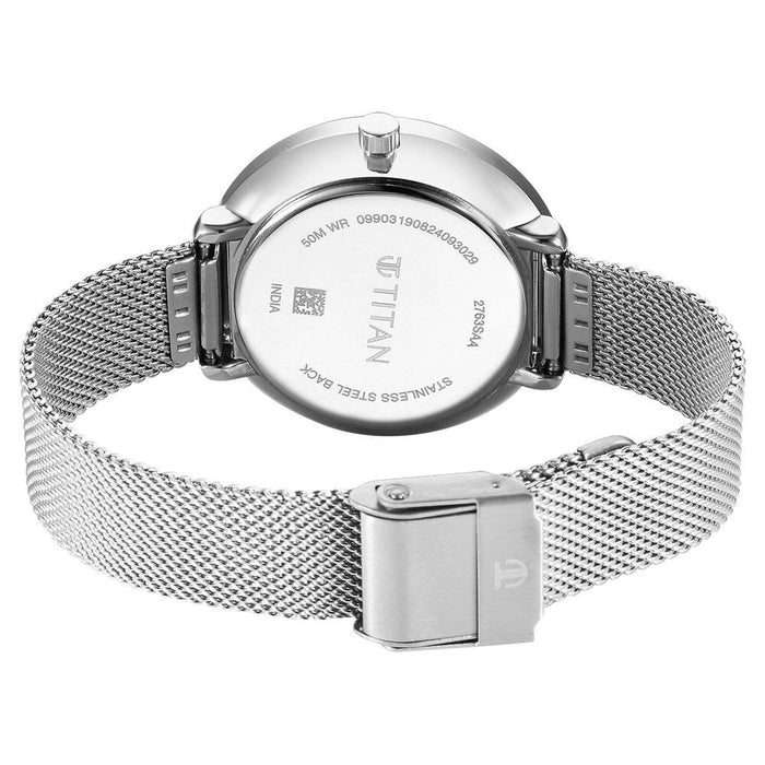 Titan Neo Analog with Day and Date Mother Of Pearl Dial Silver Color Stainless Steel Strap Watch For Women 2763SM01