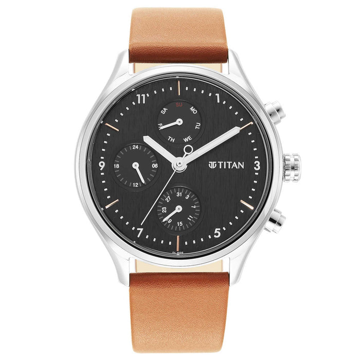 Titan Neo Black Dial Quartz Multifunction Leather Strap watch for Men