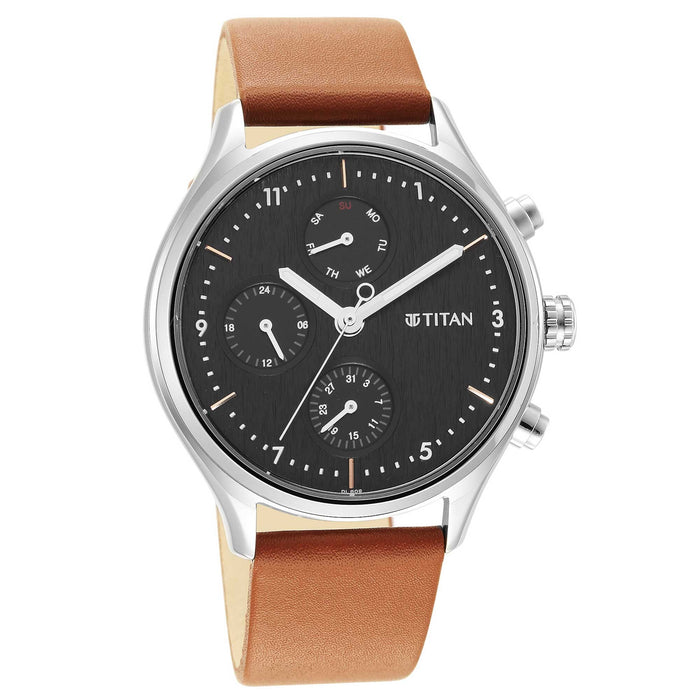 Titan Neo Black Dial Quartz Multifunction Leather Strap watch for Men