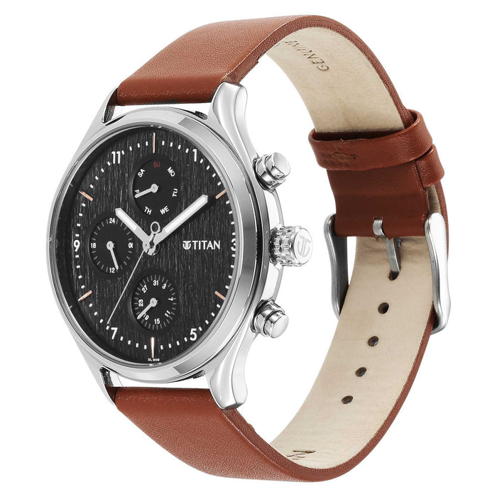 Titan Neo Black Dial Quartz Multifunction Leather Strap watch for Men