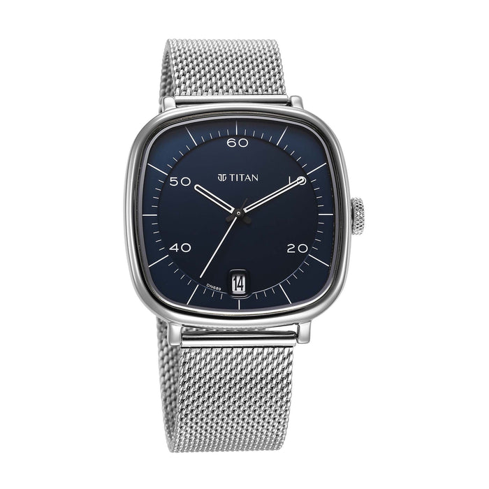 Titan Neo Curve Quartz Analog with Date Blue Dial Stainless Steel Strap Watch For Men 1885SM02