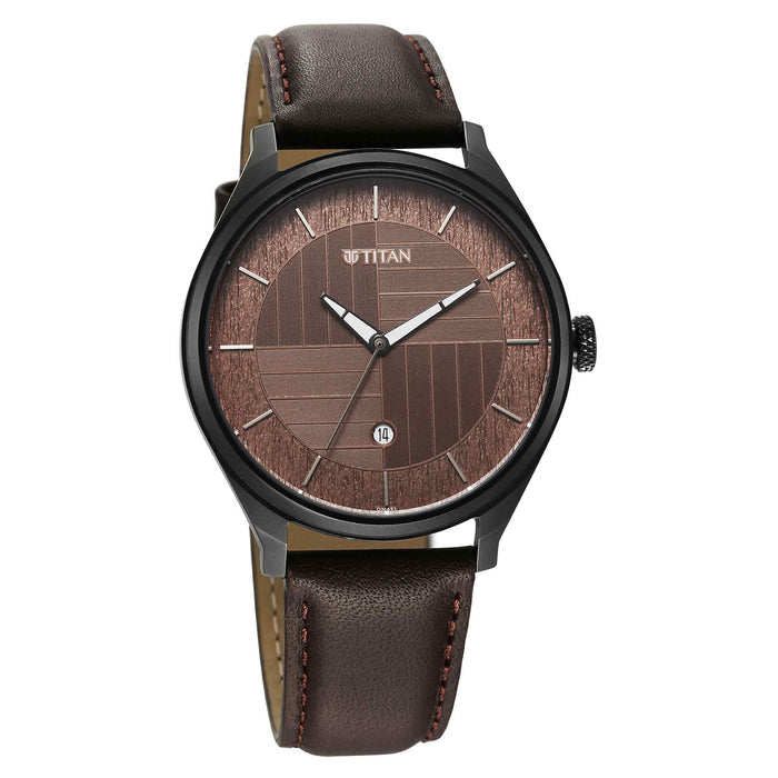 Titan Neo Economy Quartz Analog with Date Brown Dial Brown Leather Strap Watch For Men 1802QL02