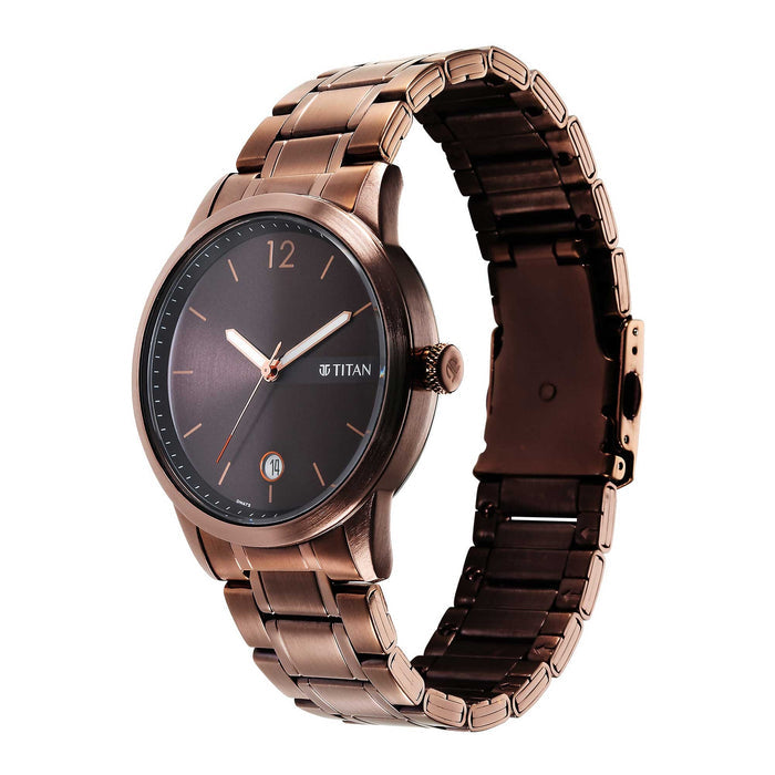 Titan Neo Splash Brown Dial Analog Stainless Steel Strap Watch for Men 1806QM03