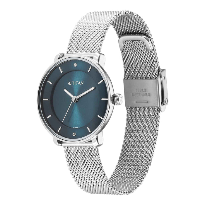 Titan Noir Blue Dial Analog Metal Strap Watch for Women 2728SM01