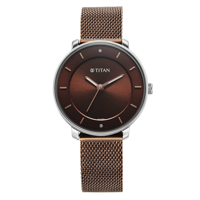 Titan Noir Brown Dial Analog Metal Strap Watch for Women 2728KM02