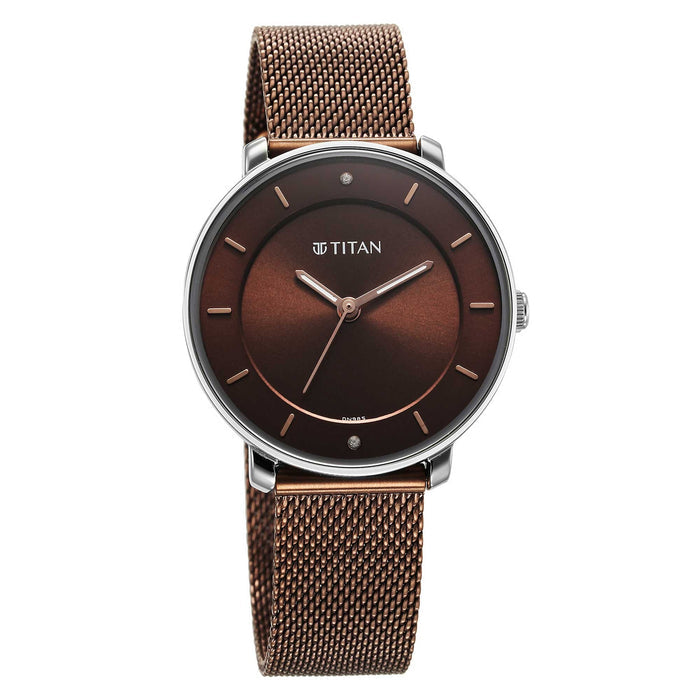 Titan Noir Brown Dial Analog Metal Strap Watch for Women 2728KM02