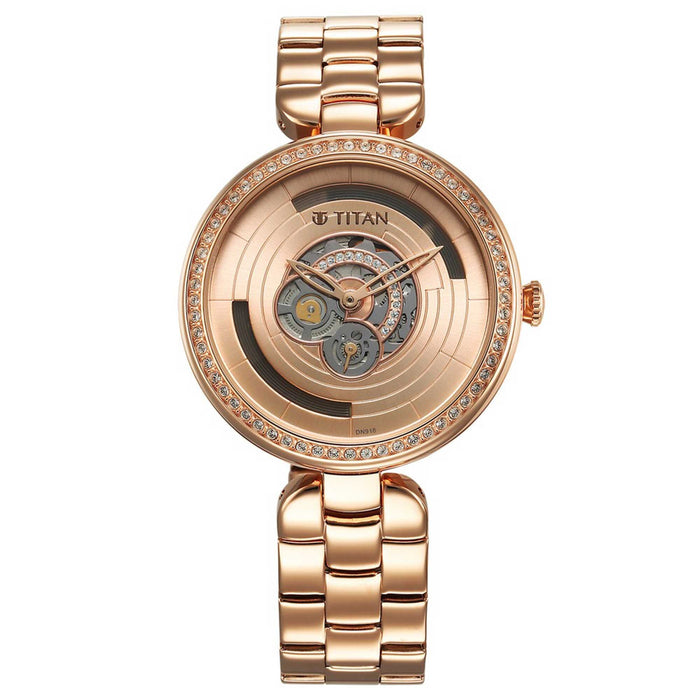 Titan Purple Abstract Quartz Analog Rose Gold Stainless Steel Strap for Women 95229WM01