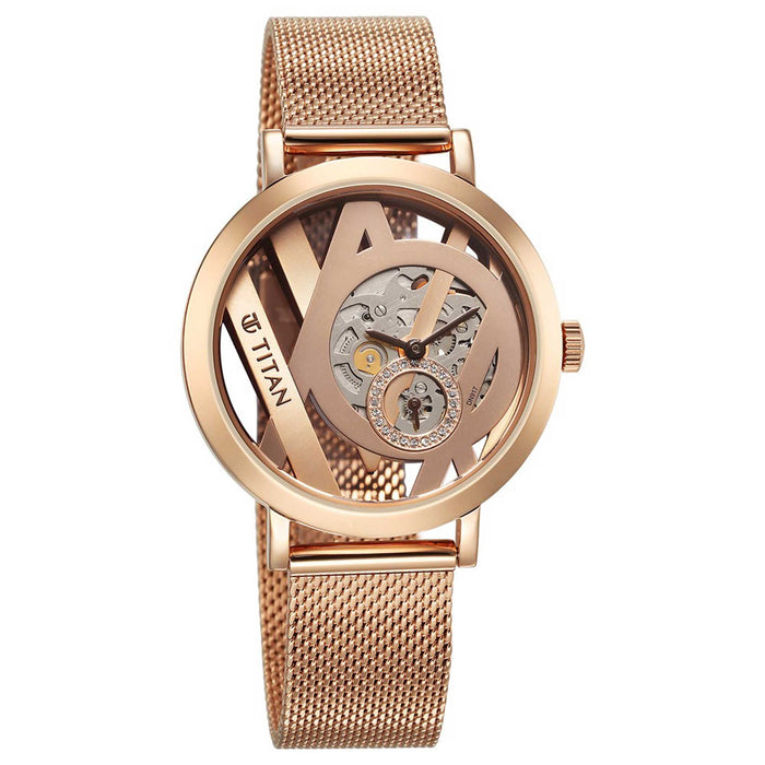 Titan Purple Abstract Quartz Analog Rose Gold Stainless Steel Strap for Women 95228WM01