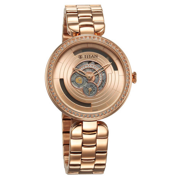 Titan Purple Abstract Quartz Analog Rose Gold Stainless Steel Strap for Women 95229WM01