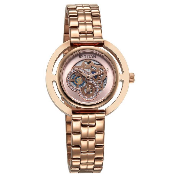 Titan Purple Abstract Quartz Analog Rose Gold Stainless Steel Strap for Women 95231WM01