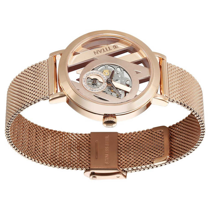 Titan Purple Abstract Quartz Analog Rose Gold Stainless Steel Strap for Women 95228WM01
