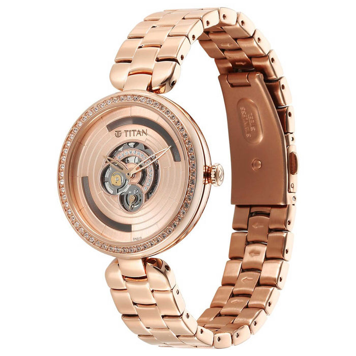 Titan Purple Abstract Quartz Analog Rose Gold Stainless Steel Strap for Women 95229WM01