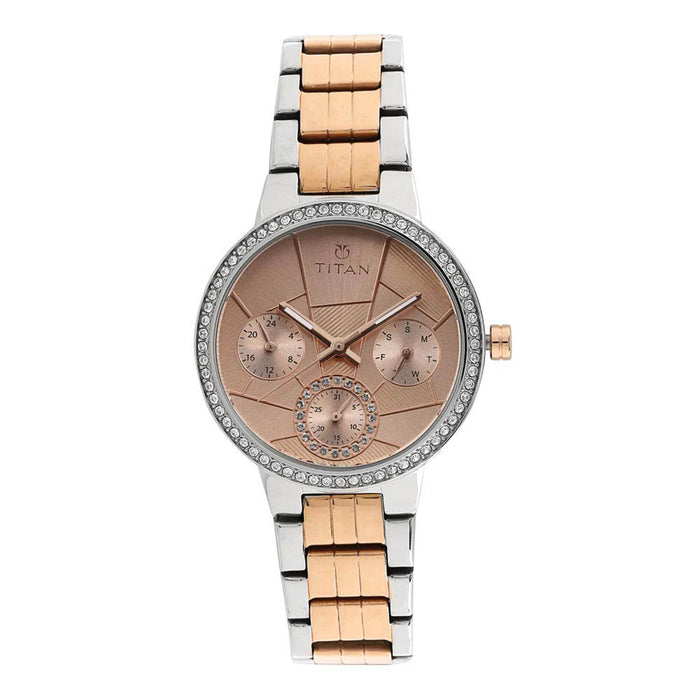 Titan Purple Whimsy Golden Dial Multifunction Watch for Women 95058KM01