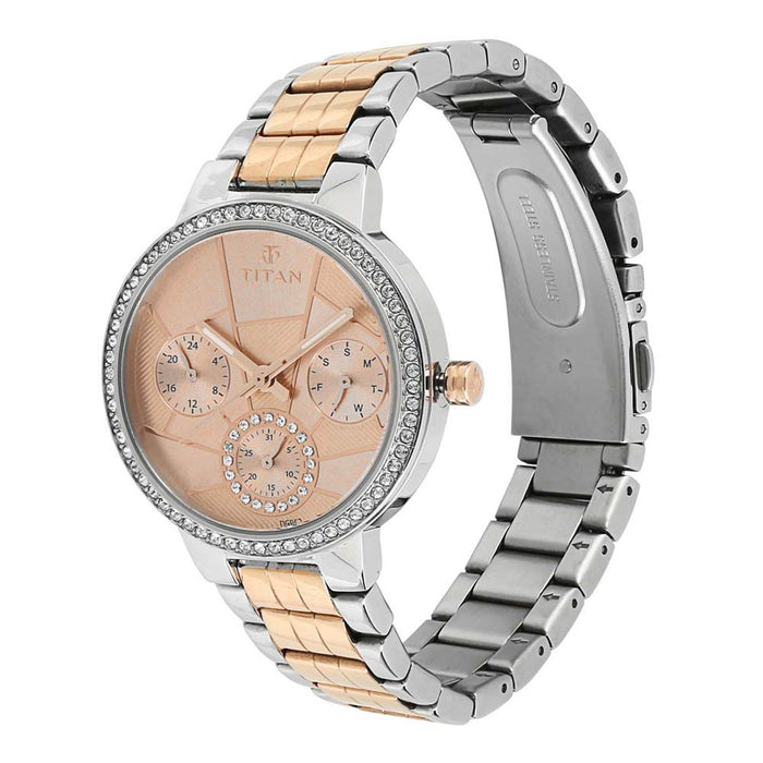 Titan Purple Whimsy Golden Dial Multifunction Watch for Women 95058KM01