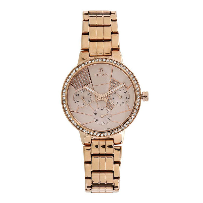 Titan Purple Whimsy Rose Gold Dial Multifunction Watch for Women 95058WM02