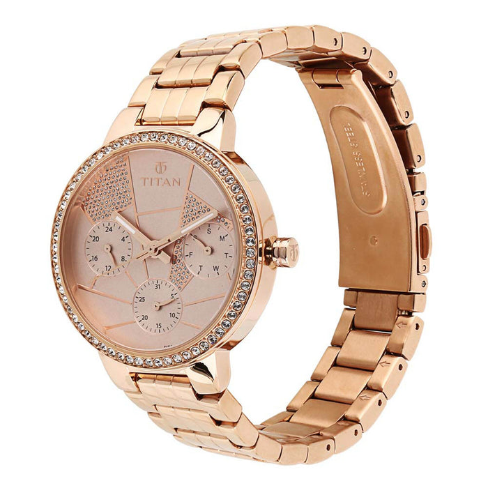 Titan Purple Whimsy Rose Gold Dial Multifunction Watch for Women 95058WM02