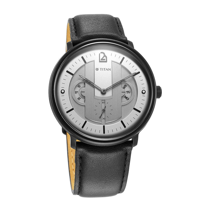 Titan Quartet Silver Dial Leather Strap Watch 1882NL01