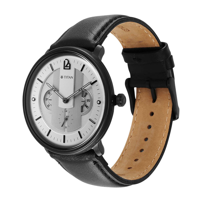 Titan Quartet Silver Dial Leather Strap Watch 1882NL01