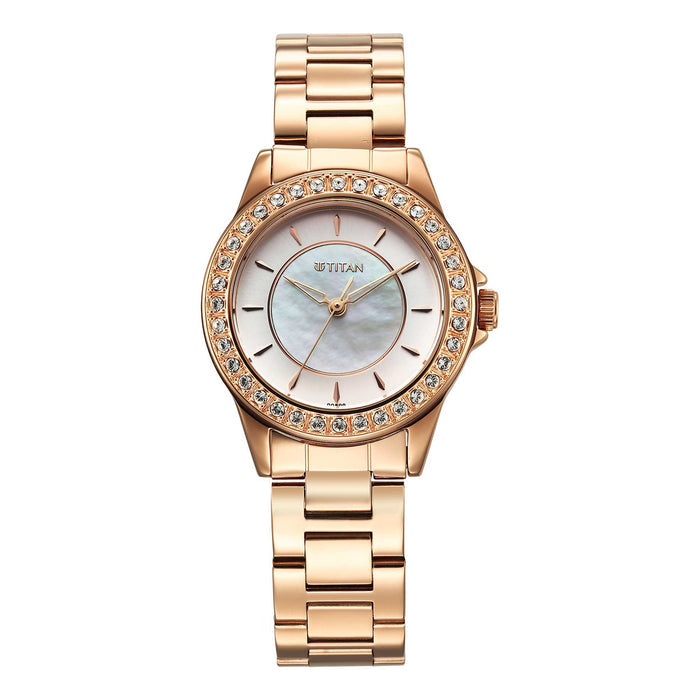 Titan Quartz 9798WM05 Pink Dial Stainless Steel Strap Women Watch 9798WM05