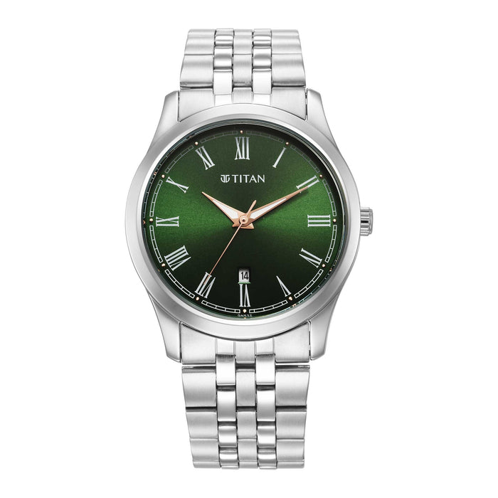 Titan Quartz Analog with Date Green Dial Stainless Steel Strap Watch for Men 1823SM04