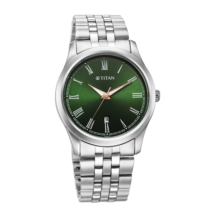 Titan Quartz Analog with Date Green Dial Stainless Steel Strap Watch for Men 1823SM04