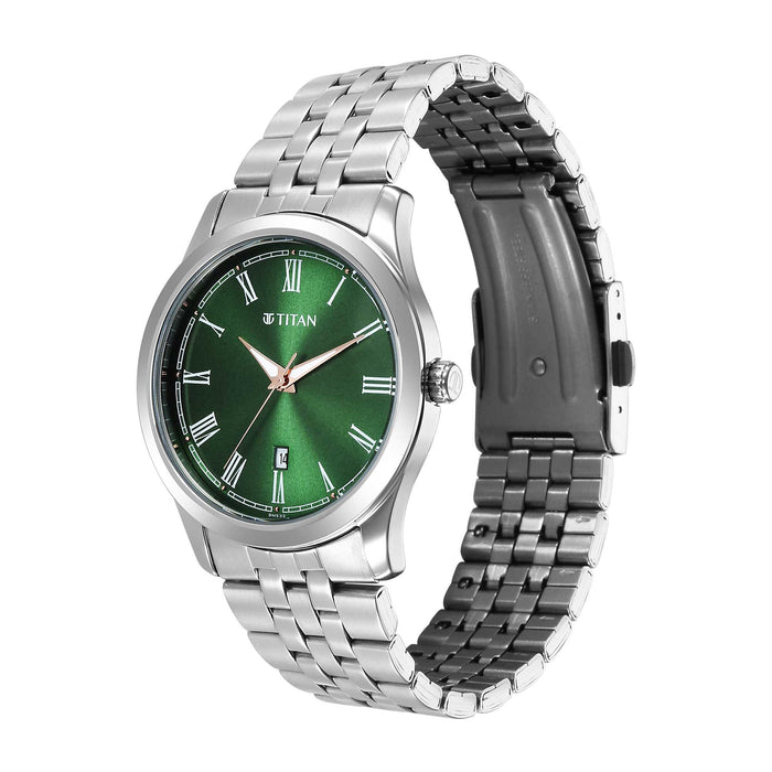 Titan Quartz Analog with Date Green Dial Stainless Steel Strap Watch for Men 1823SM04