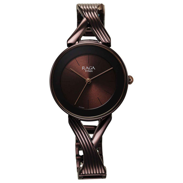 Titan Raga Chic Quartz Analog Brown Dial Metal Strap Watch for Women 2698QM01