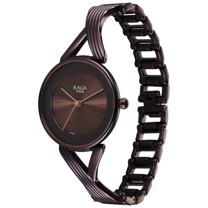 Titan Raga Chic Quartz Analog Brown Dial Metal Strap Watch for Women 2698QM01