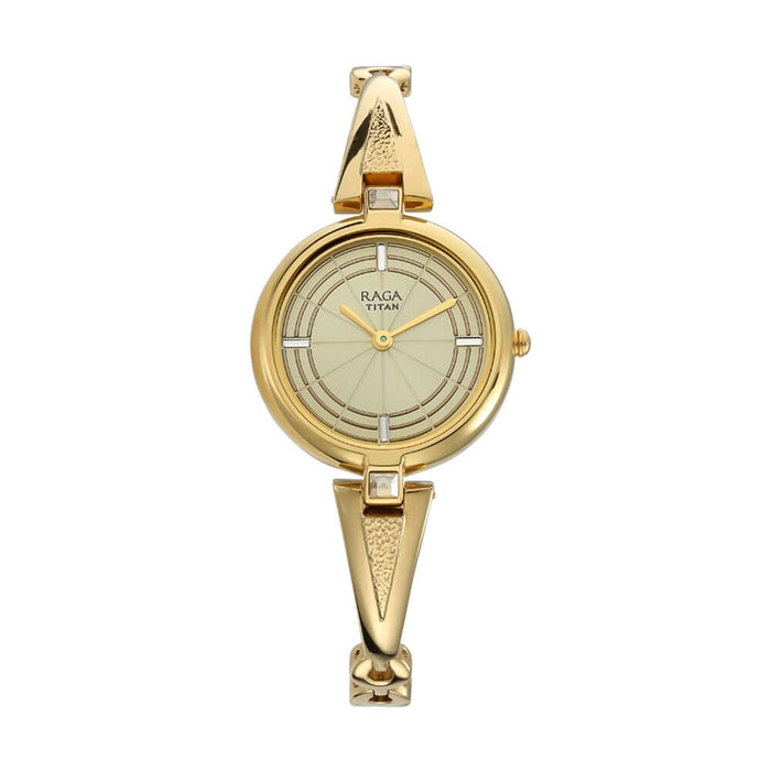 Titan Raga Espana Icono by Titan Champagne Dial Analog Watch for Women 2581YM01