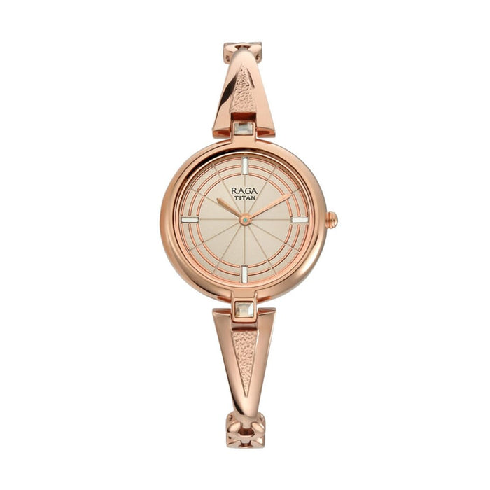 Titan Raga Espana Icono by Titan Rose Gold Dial Analog Watch for Women 2581WM01
