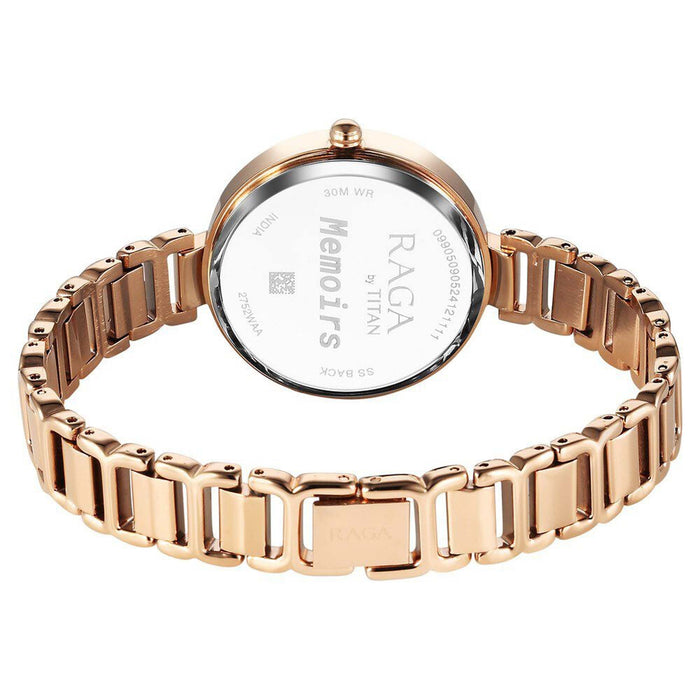 Titan Raga Memoirs Quartz Analog Burgundy Dial With Rose Gold Color Metal Strap Watch For Women 2752WM01