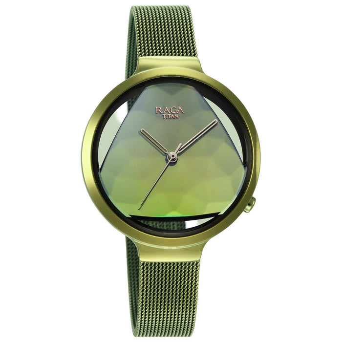 Titan Raga Moments of Joy Watch with Green Dial & Brass Strap 95134QM01