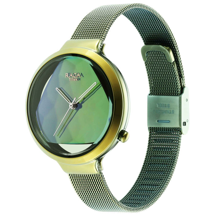 Titan Raga Moments of Joy Watch with Green Dial & Brass Strap 95134QM01