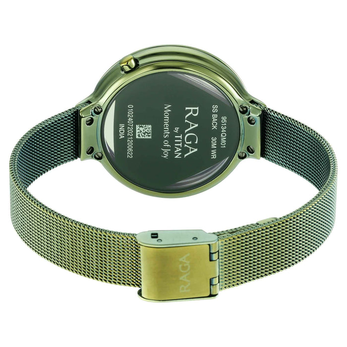 Titan Raga Moments of Joy Watch with Green Dial & Brass Strap 95134QM01