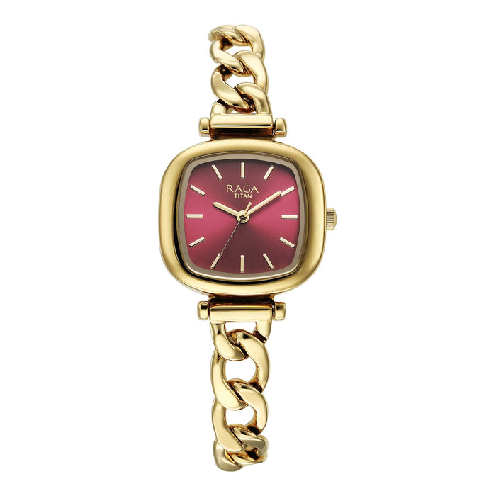 Titan Raga Showstopper Quartz Analog Maroon Dial Metal Strap Watch For Women 95302YM01